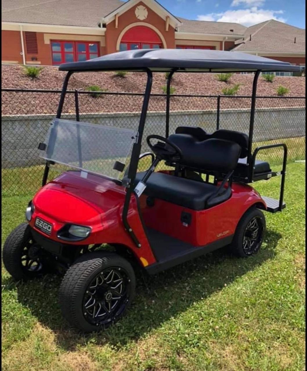 Custom EZGO TXT Lifted Golf Cart – Red | Off-Road Tires, Rear Seat, Premium Styling - Image 5